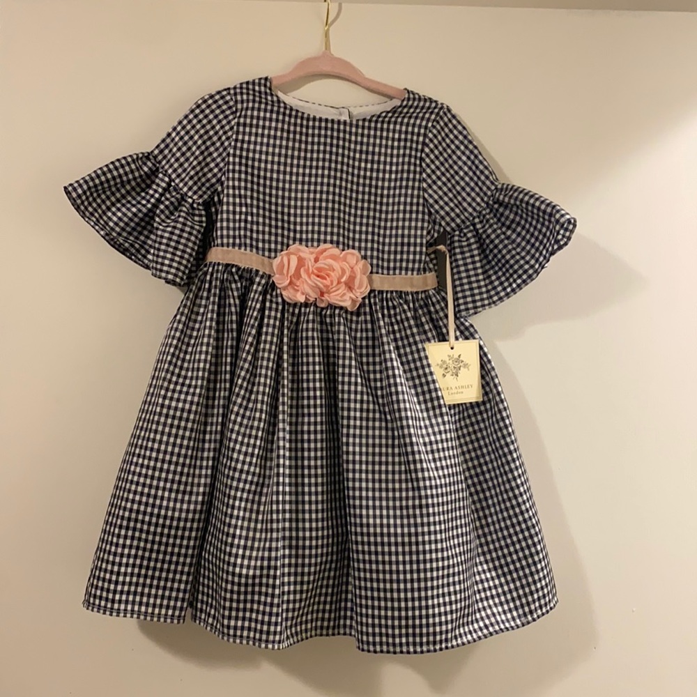 Laura Ashley Kid's Gingham Special Occasion Dress Black White 2T